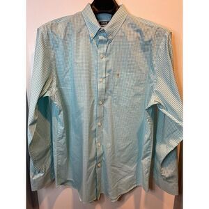 Izod Mens Button Down Shirt Check Size L (Teal & White)‎